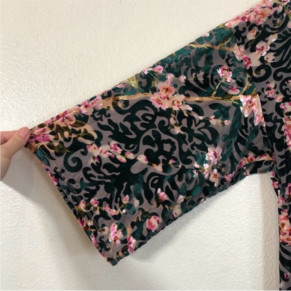 Always Indigo Green Black Floral Velvet Sweater - Picture 7 of 16